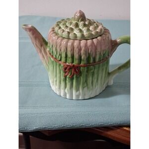 Vintage 1991 CBK Ltd Asparagus Teapot Ceramic Vegetable Figural Majolica Style